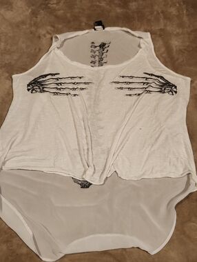torrid White High-Low Tank Top with Black Skeleton Hand Print